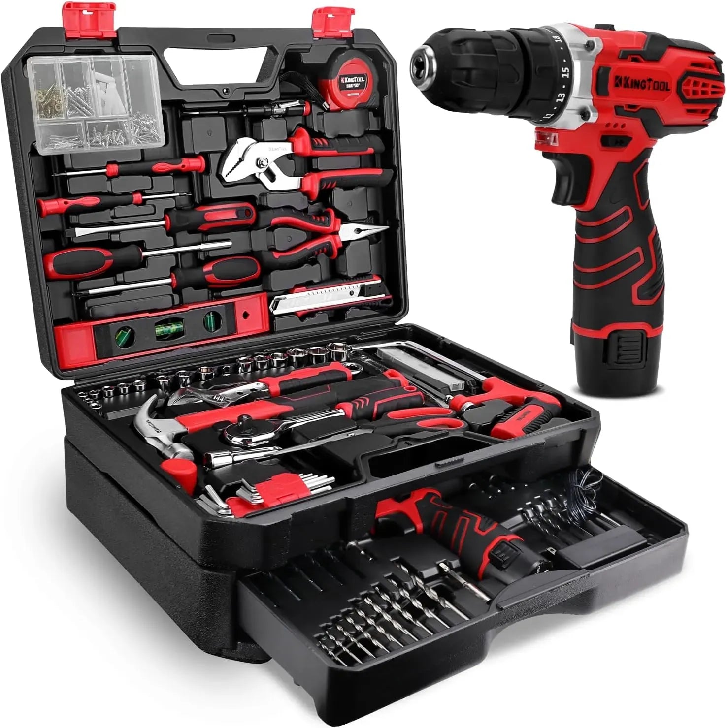 KingTool 276-PCS tool kit with 12V drill and drawer case